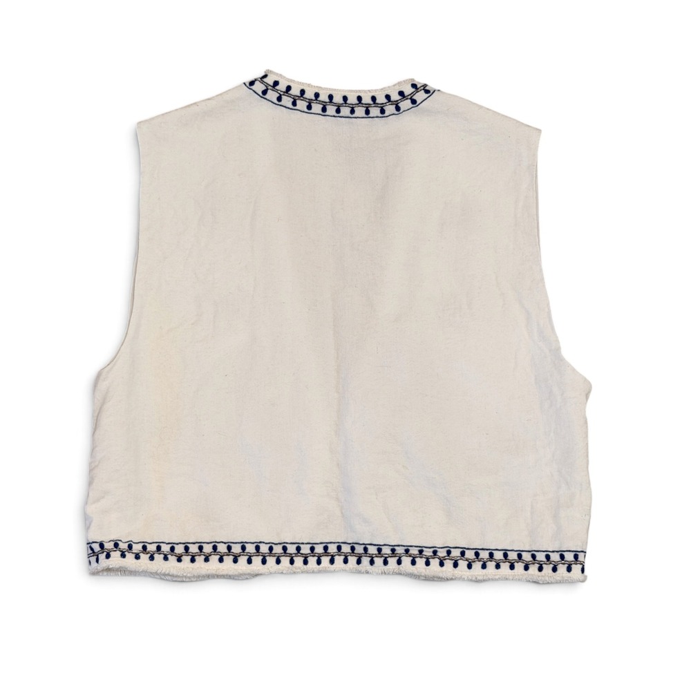 Mango MNG White Embroidered Beaded Boho Celestial Vest Cotton Navy Blue Large - Picture 5 of 8